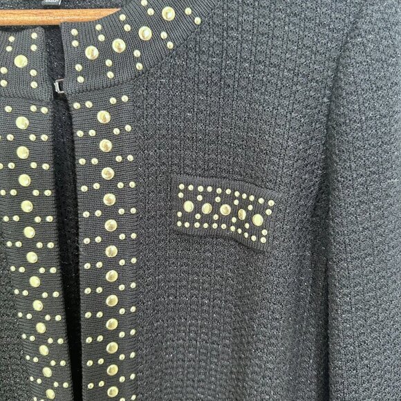 Misook Black and Gold Stud-Trim Knit Jacket Contemporary Longline Old Money Med - Picture 5 of 7